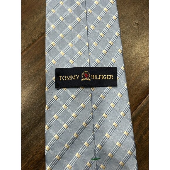 Tommy Hilfiger Blue Plaid Silk Tie For Men Classic Pattern 100% Silk - Picture 3 of 7